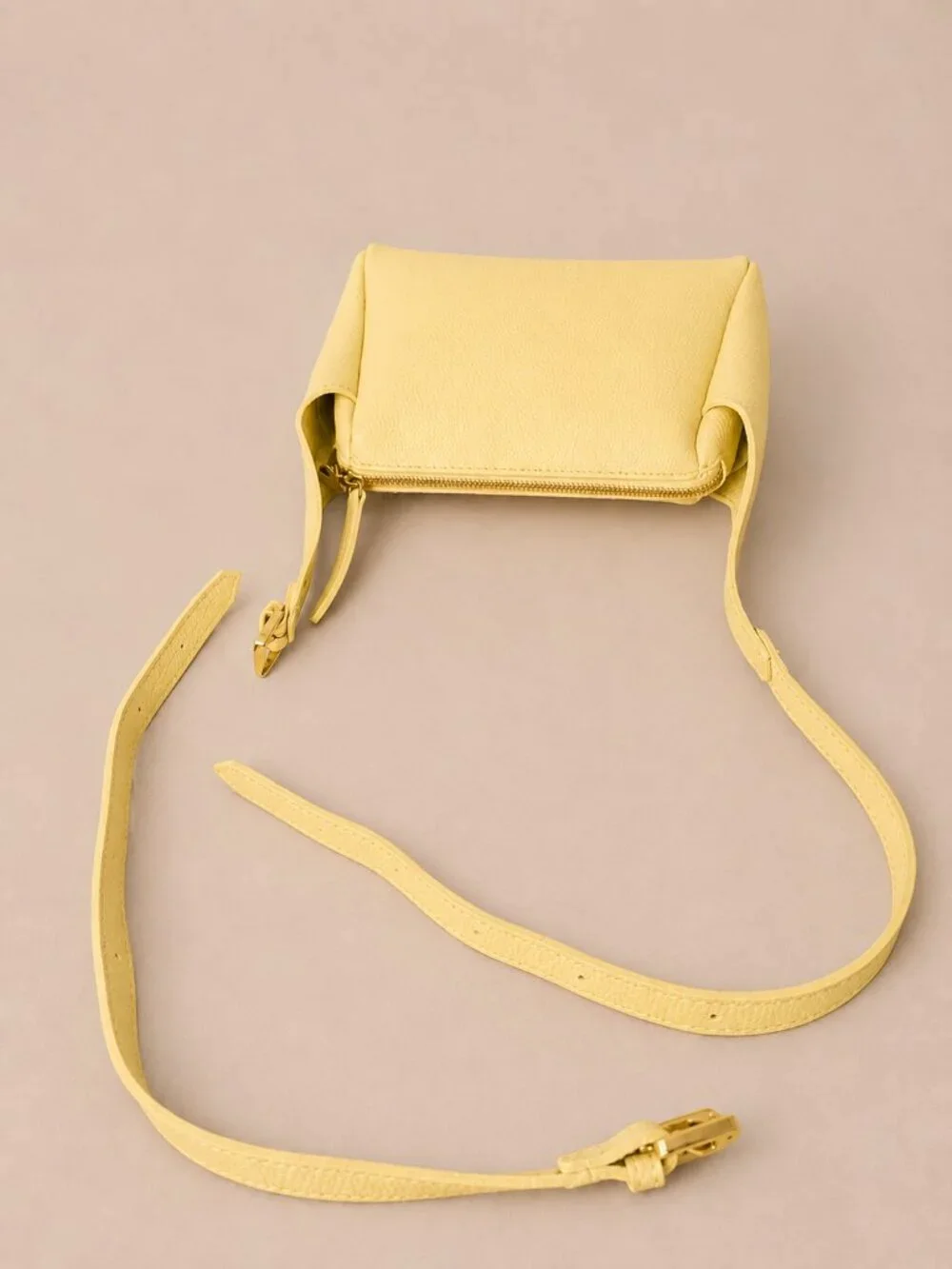 Butter Yellow Italian Leather Small Crossbody Shoulder Bag, Pebbled Handbag